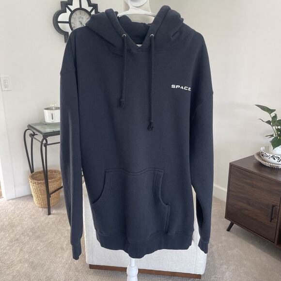 Space X Black Hoodie Men Large Front Back Logo Authentic Space X Tag Elon Musk